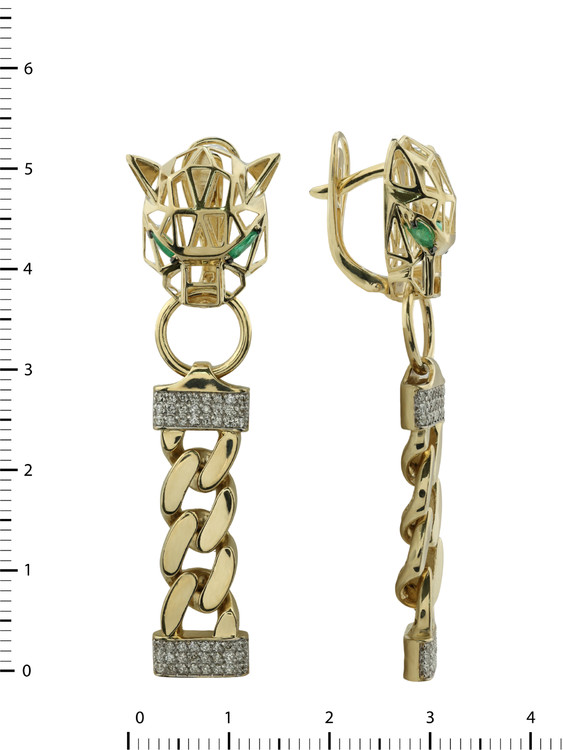 Серьги из лимонного золота c бриллиантами и изумрудом