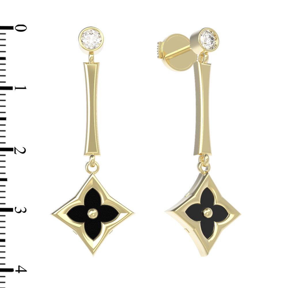 Серьги из лимонного золота c фианитом и ониксом