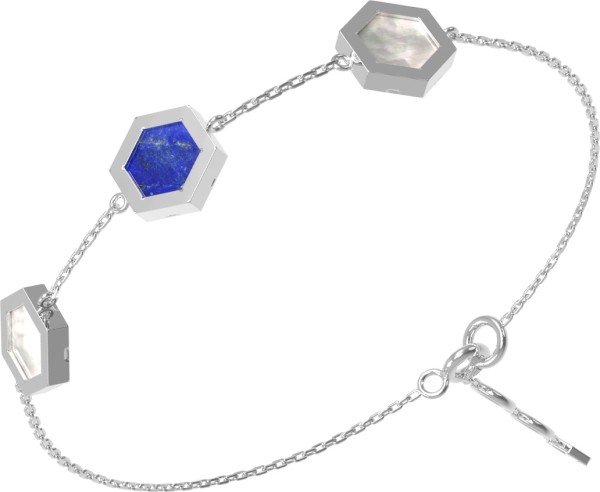 Браслет из белого золота 585 пробы c лазуритом и перламутром