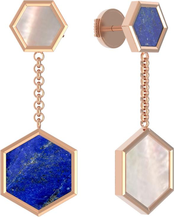 Серьги из золота c лазуритом и перламутром