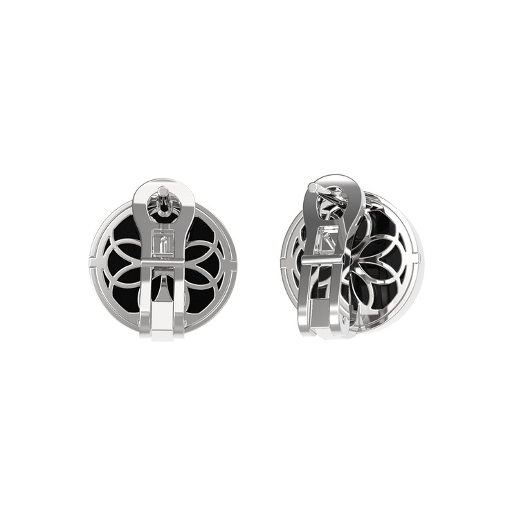 Серьги из белого золота c бриллиантами и ониксом