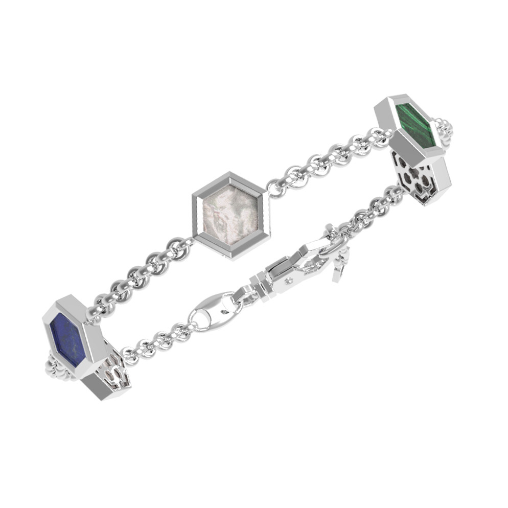 Браслет из белого золота c лазуритом, малахитом и перламутром