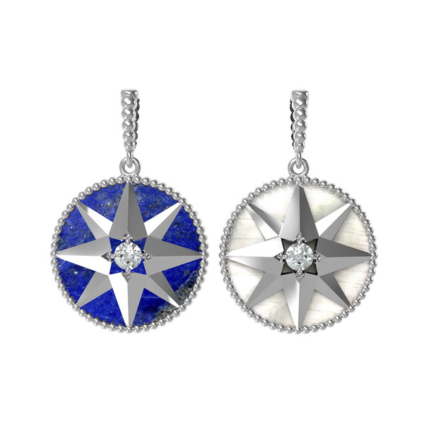 Подвеска из белого золота c фианитом, лазуритом и перламутром