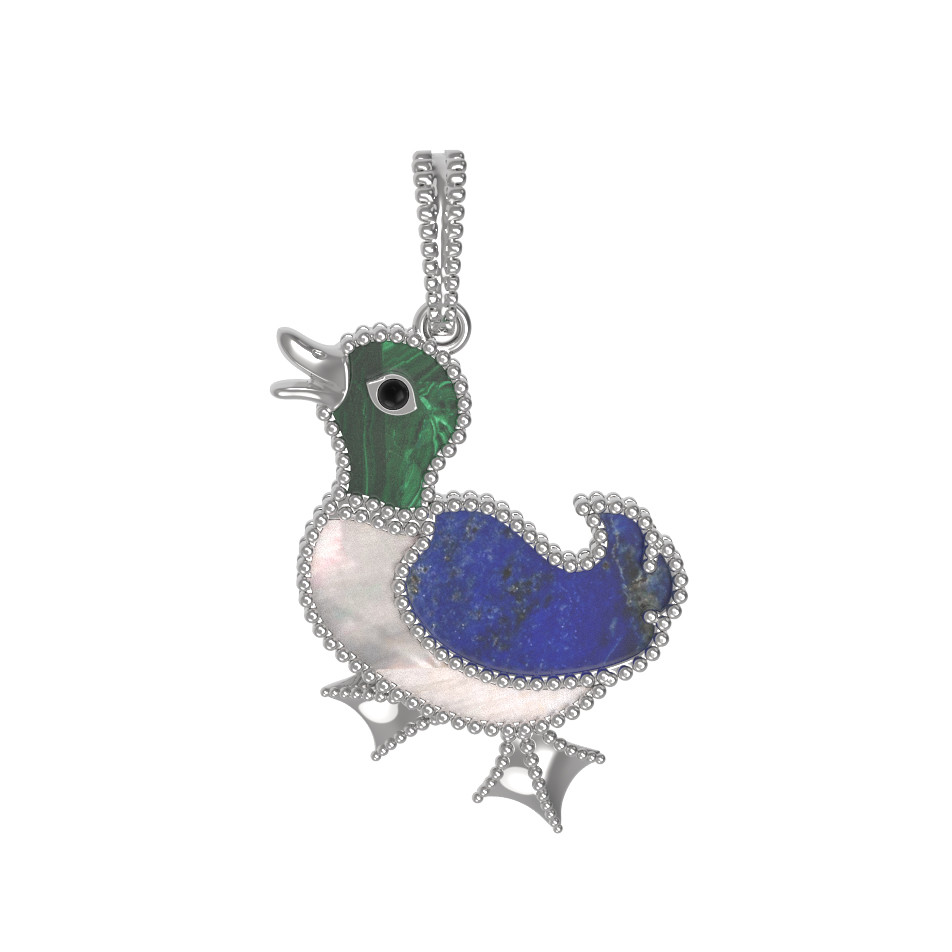 Подвеска из белого золота c эмаль , лазуритом, малахитом и перламутром