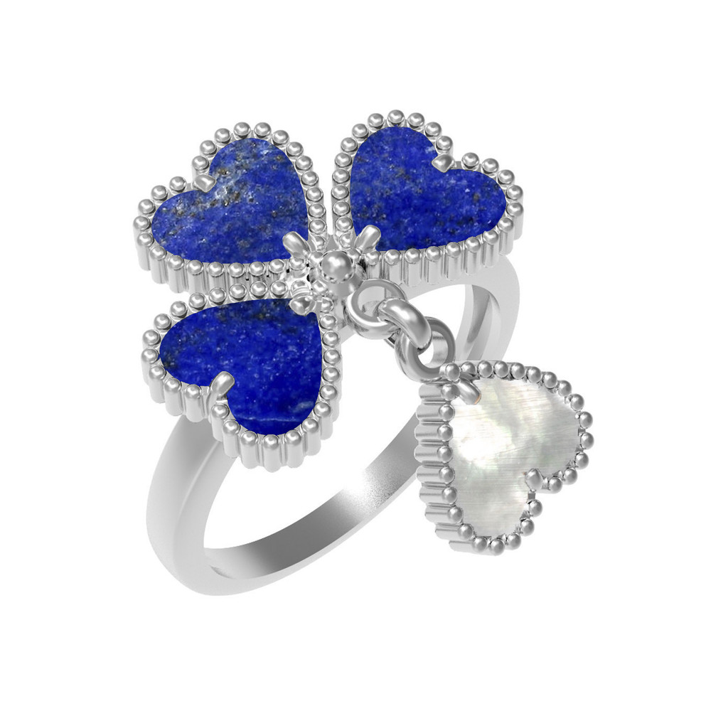 Кольцо из белого золота c лазуритом и перламутром