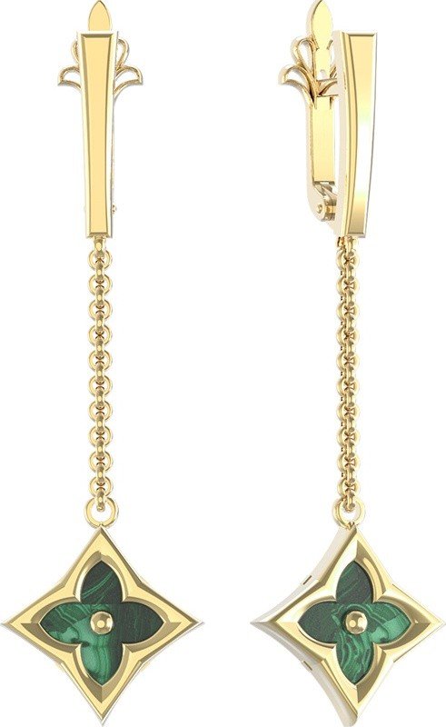 Серьги из лимонного золота c малахитом