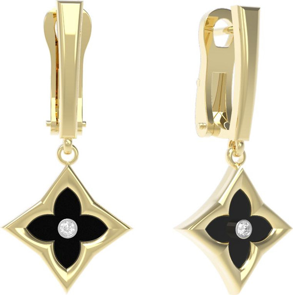 Серьги из лимонного золота c бриллиантами и ониксом