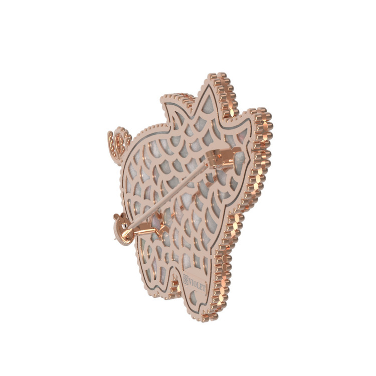 Брошь из золота c эмаль и перламутром