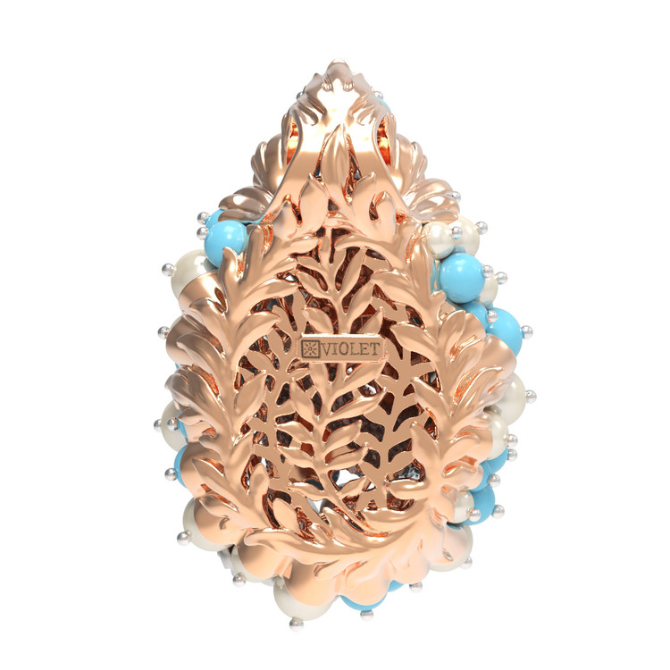 Подвеска из золота c жемчугом и бирюзой