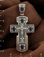 Крест из серебра 925 пробы c эмалью и сапфиром