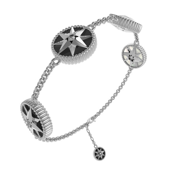 Браслет из белого золота c фианитом, ониксом и перламутром