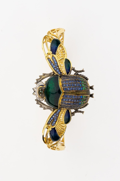 Браслет из лимонного золота c эмаль , фианитом, турмалином и эмалью