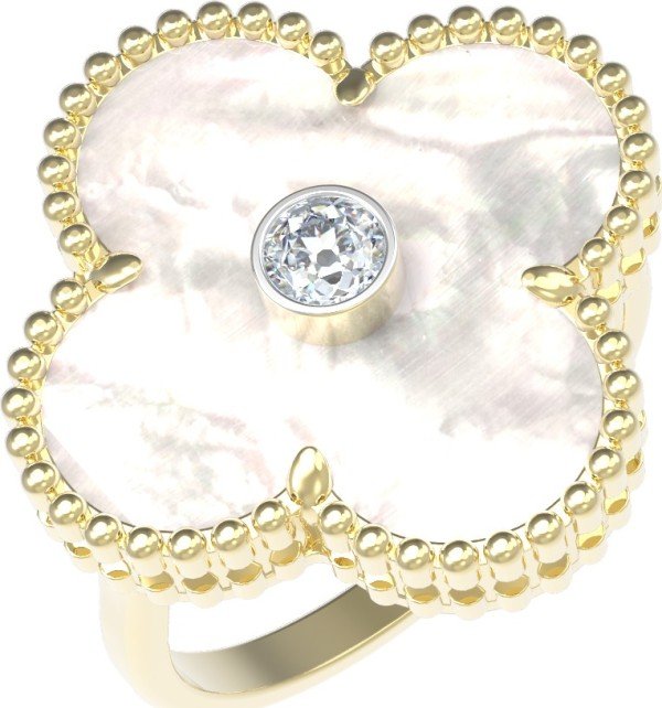 Кольцо из лимонного золота c бриллиантами и перламутром