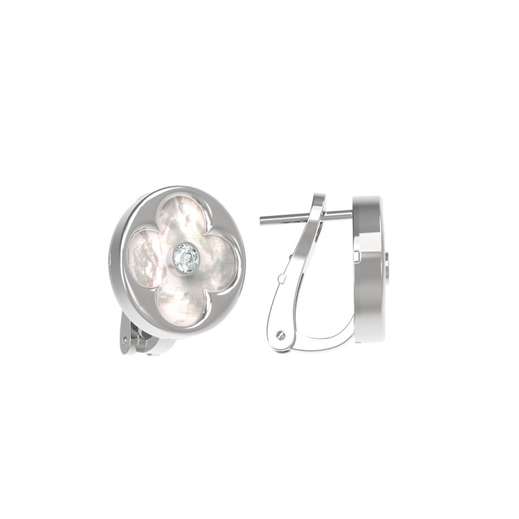 Серьги из белого золота c бриллиантами и перламутром