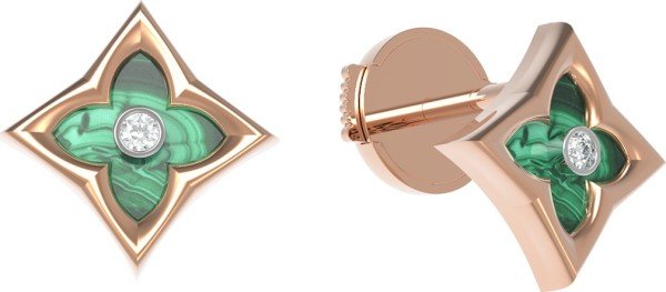 Серьги из золота c бриллиантами и малахитом