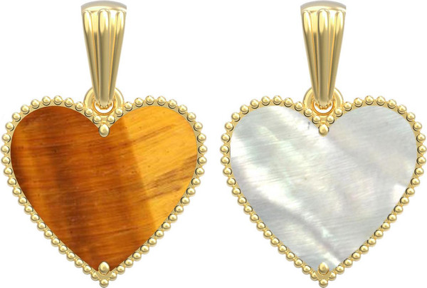 Подвеска из лимонного золота c тигровым глазом и перламутром