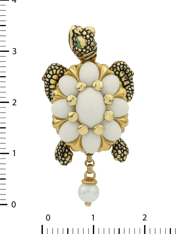 Подвеска из лимонного золота c эмаль , жемчугом и бивнем мамонта