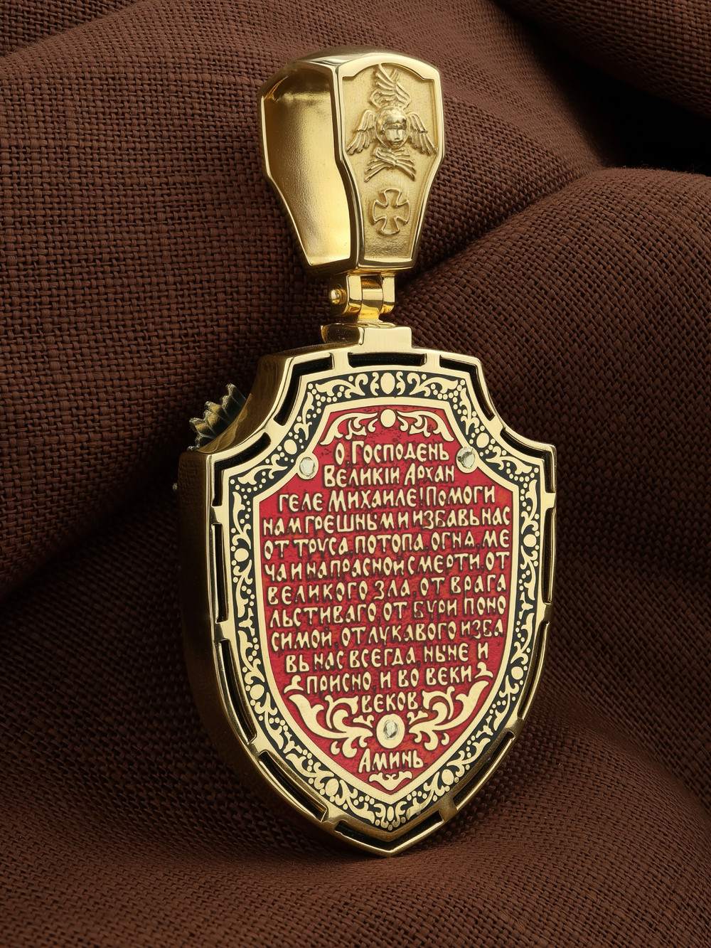 Образок из лимонного золота c эмаль и ониксом