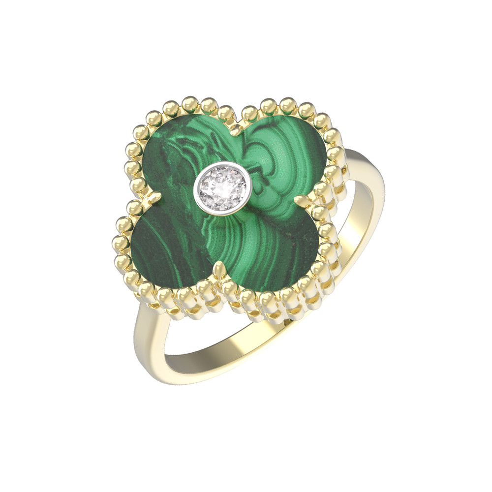 Кольцо из лимонного золота c бриллиантами и малахитом