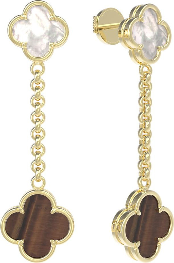 Серьги из лимонного золота c тигровым глазом и перламутром