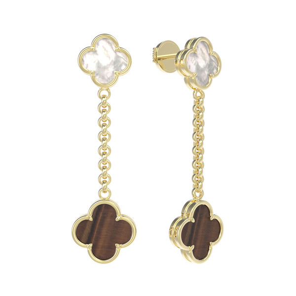 Серьги из лимонного золота c тигровым глазом и перламутром