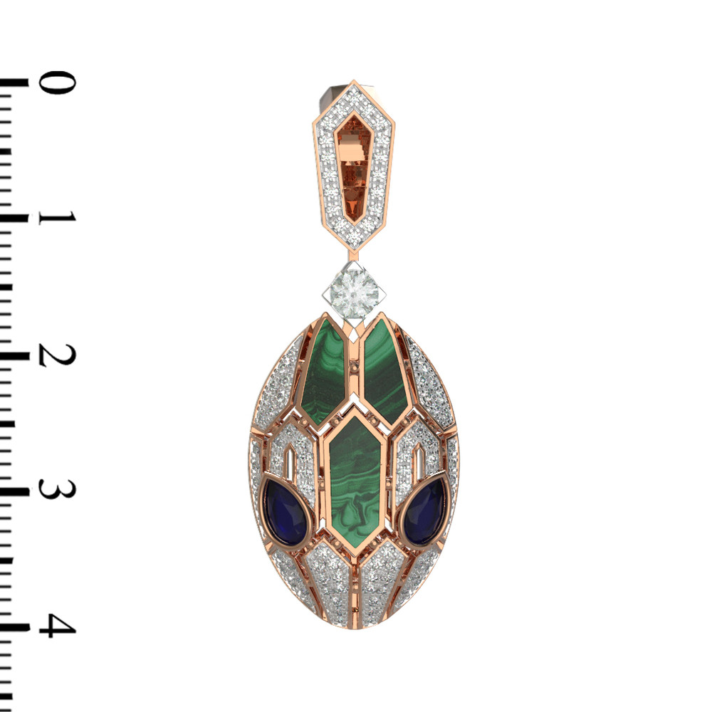 Подвеска из золота c бриллиантами, сапфиром и малахитом