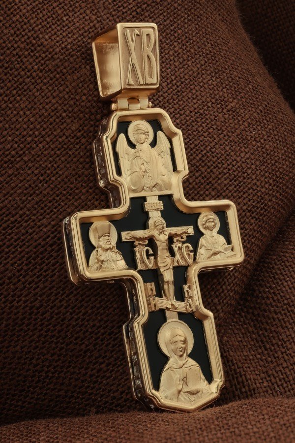 Крест из золота 585 пробы c ониксом