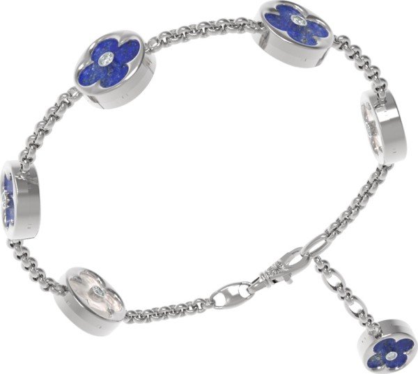 Браслет из белого золота 585 пробы c бриллиантами, лазуритом и перламутром