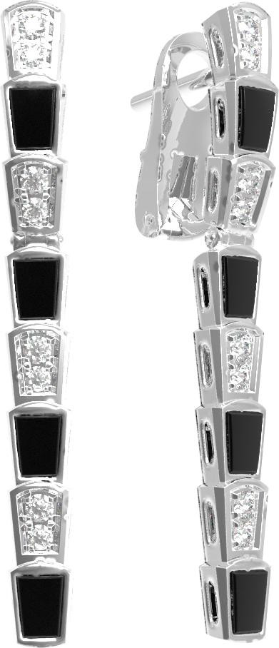 Серьги из белого золота c бриллиантами и ониксом