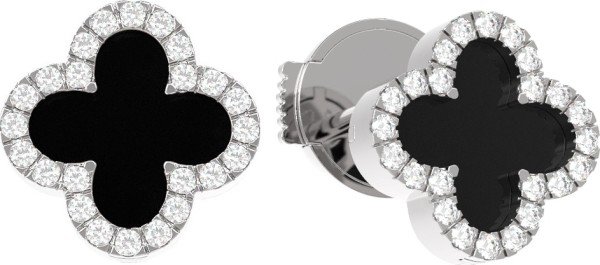 Серьги из белого золота 585 пробы c бриллиантами и ониксом