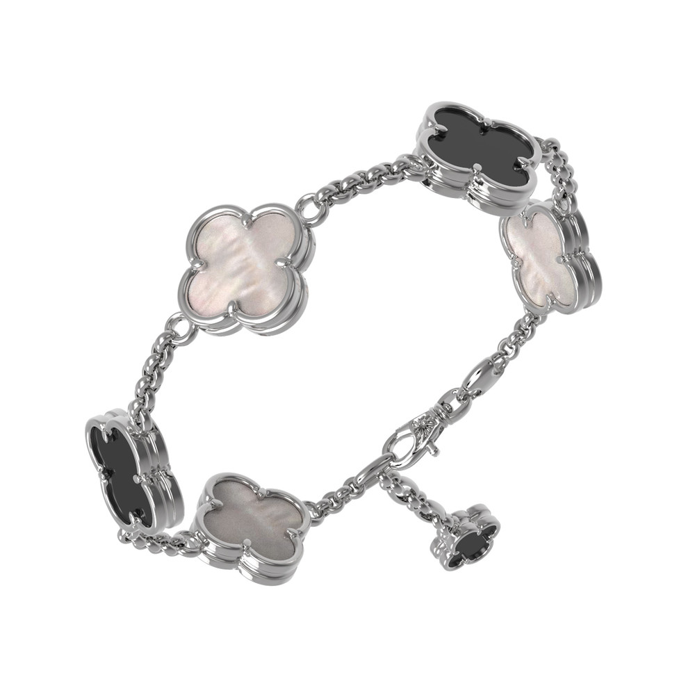 Браслет из белого золота c ониксом и перламутром