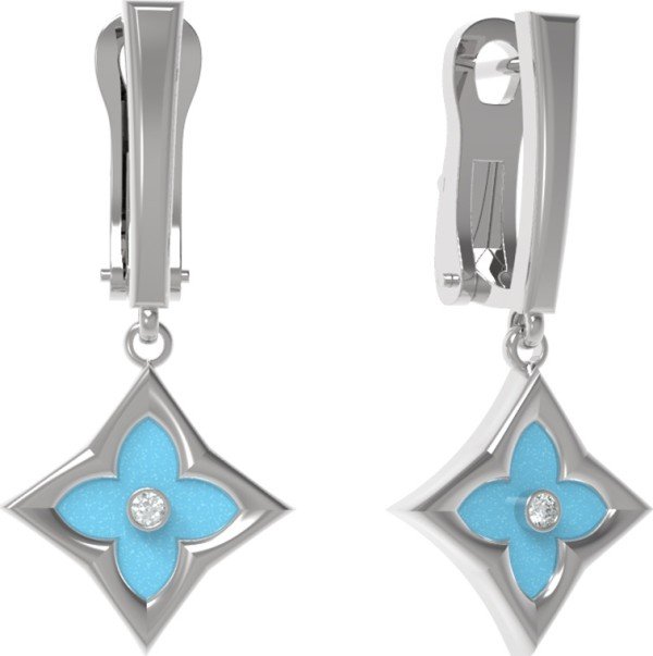 Серьги из белого золота c бриллиантами и бирюзой