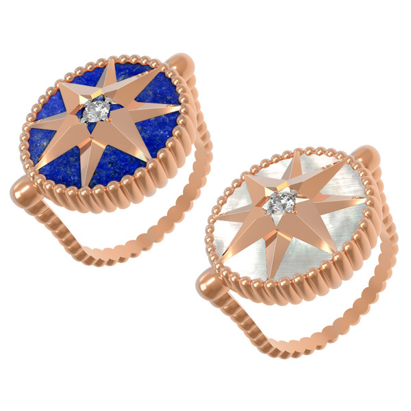 Кольцо из золота c фианитом, лазуритом и перламутром