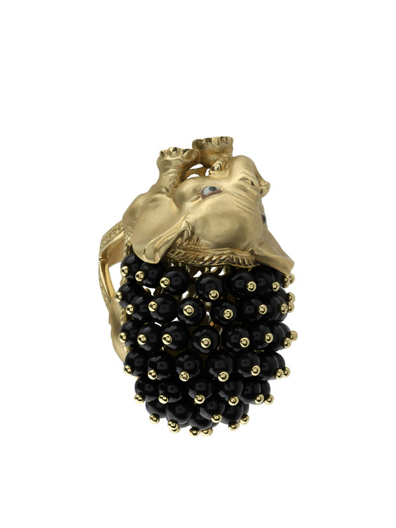 Кольцо из лимонного золота c эмаль и ониксом