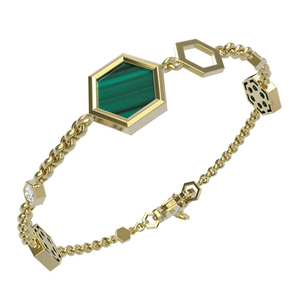 Браслет из лимонного золота c бриллиантами, малахитом и перламутром