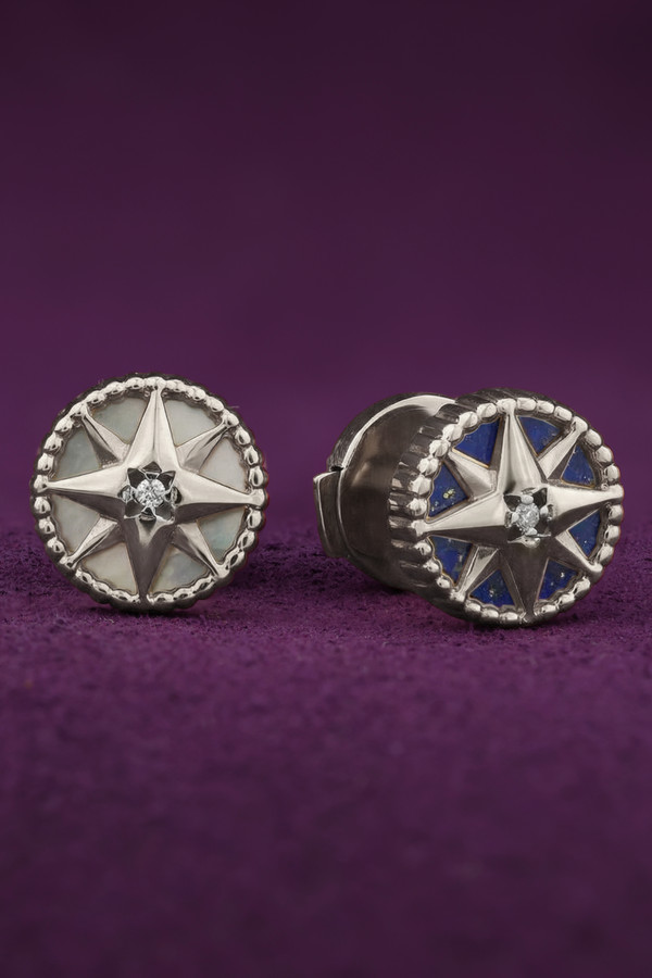 Серьги из белого золота c бриллиантами, лазуритом и перламутром