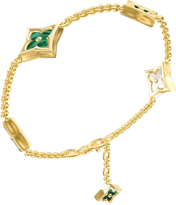 Браслет из лимонного золота c малахитом и перламутром