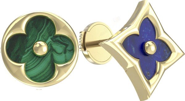 Серьги из лимонного золота 585 пробы c лазуритом и малахитом